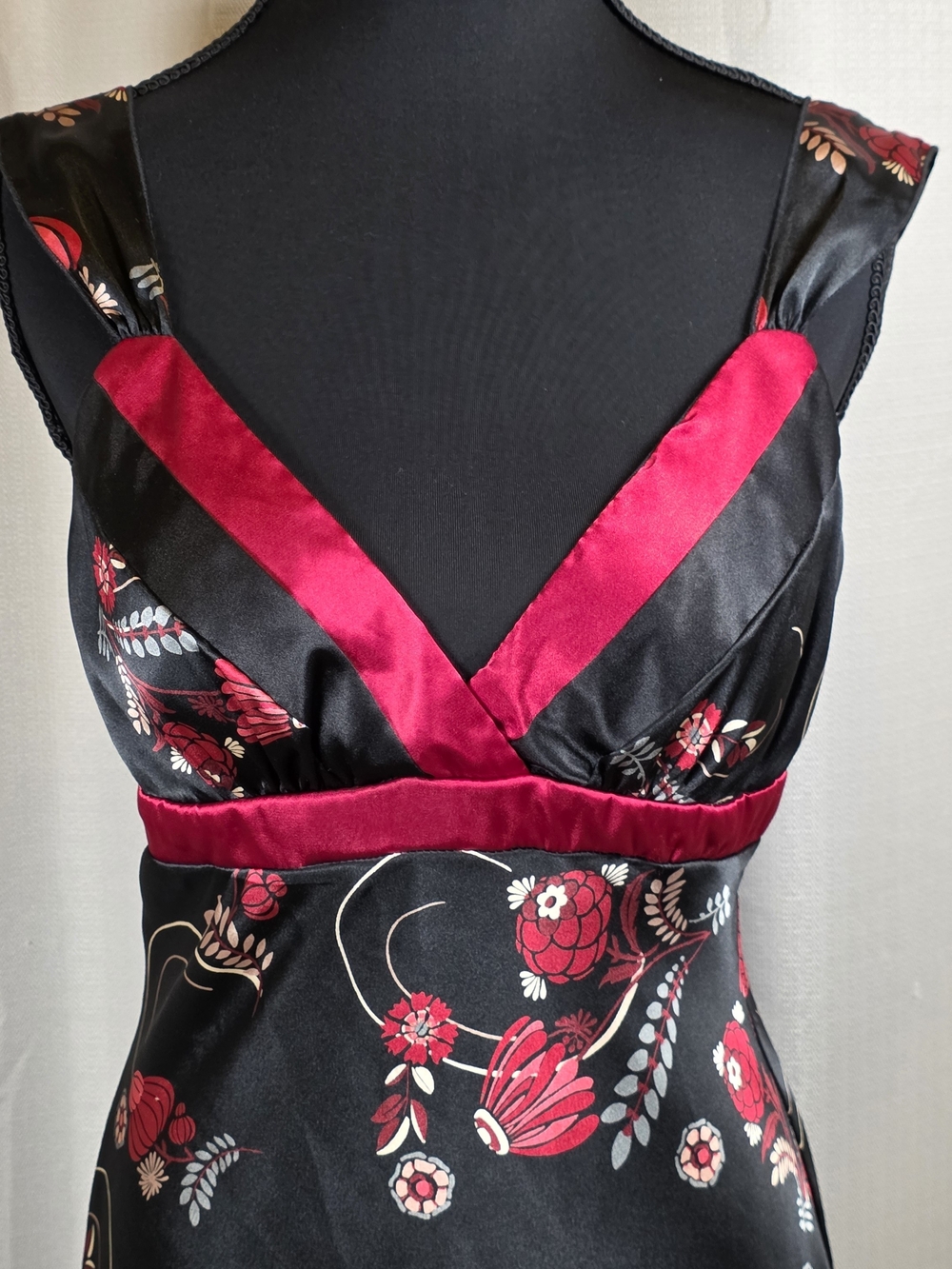 Y2K Satin Floral Empire Waist Dress - Picture 2 of 13